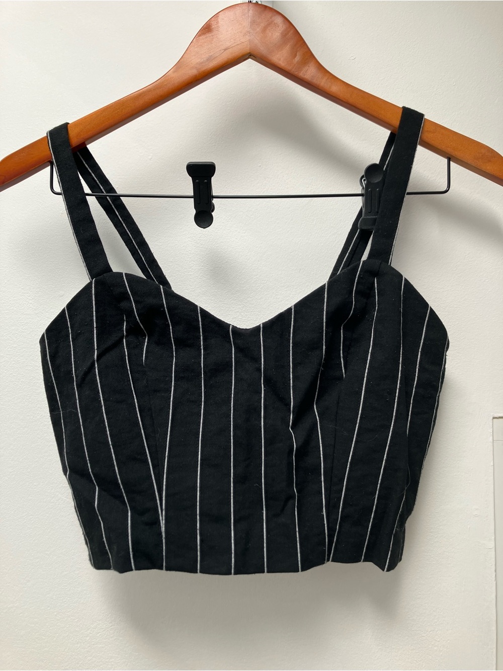 Dynamite Black Pinstripe Square-Neck Crop Tank